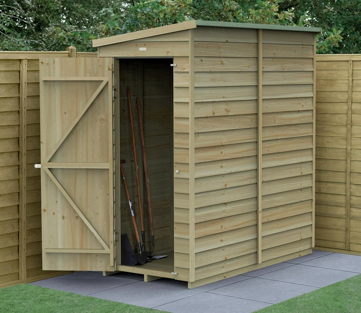 3 x 6 ft Overlap Pent Garden Shed – Pressure Treated Timber, Secure Single Door, Hidden Hinges, Felt Roof