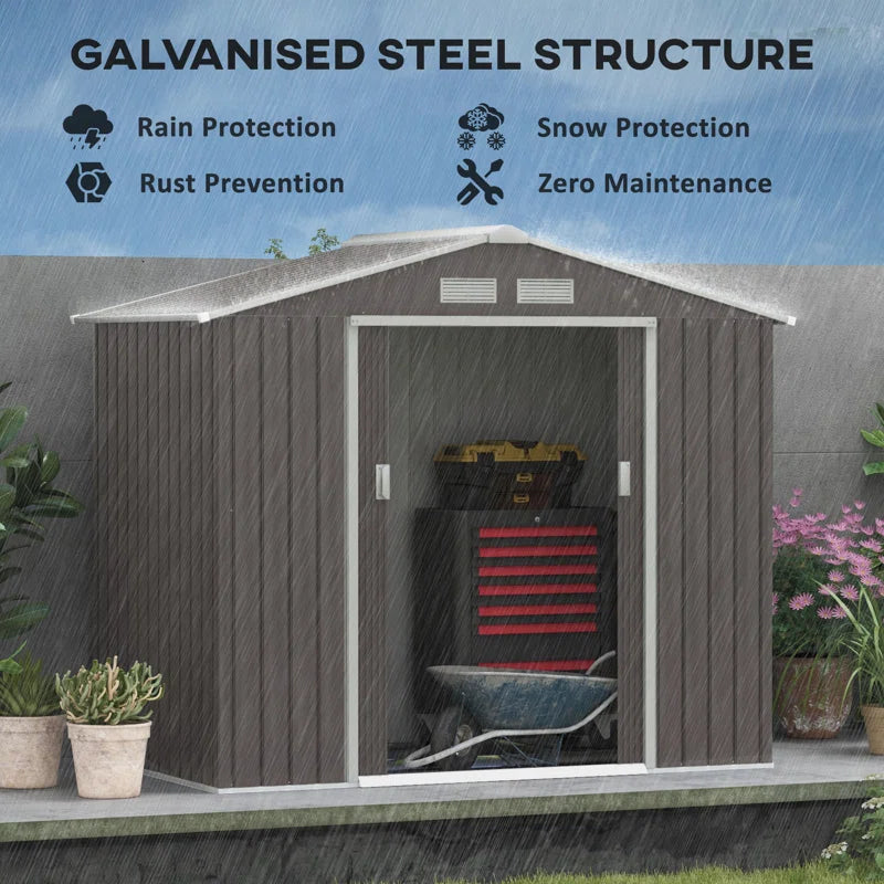 7 x 4 ft Metal Apex Garden Shed, Outdoor Storage Shed with Lockable Door