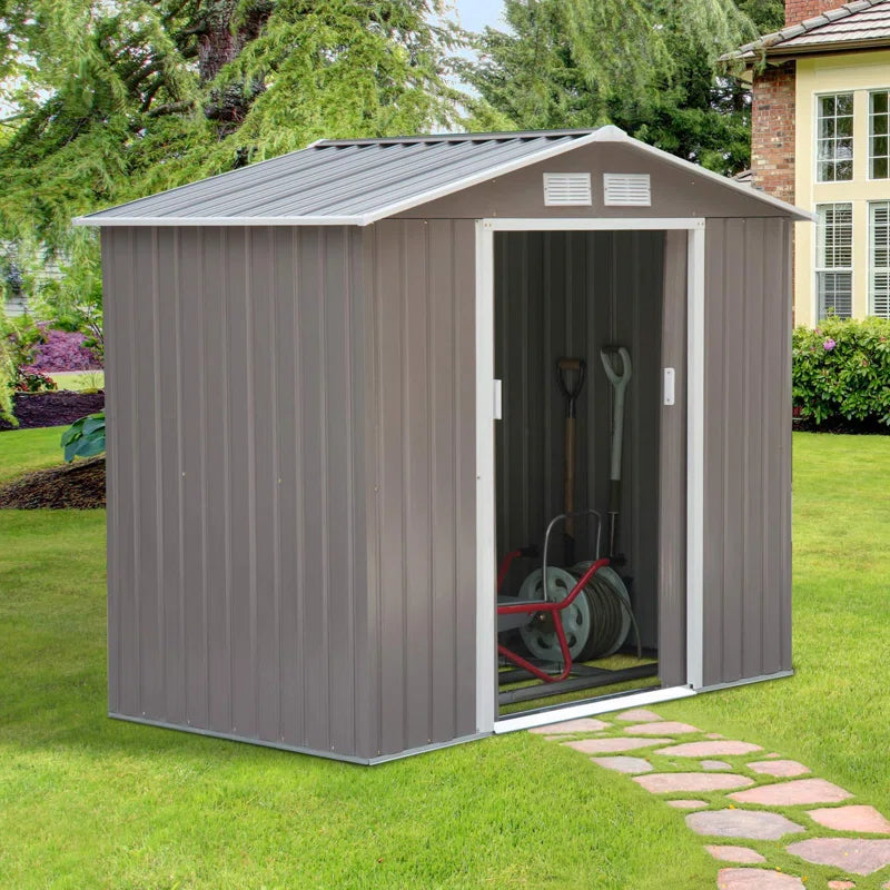 7 x 4 ft Metal Apex Garden Shed, Outdoor Storage Shed with Lockable Door