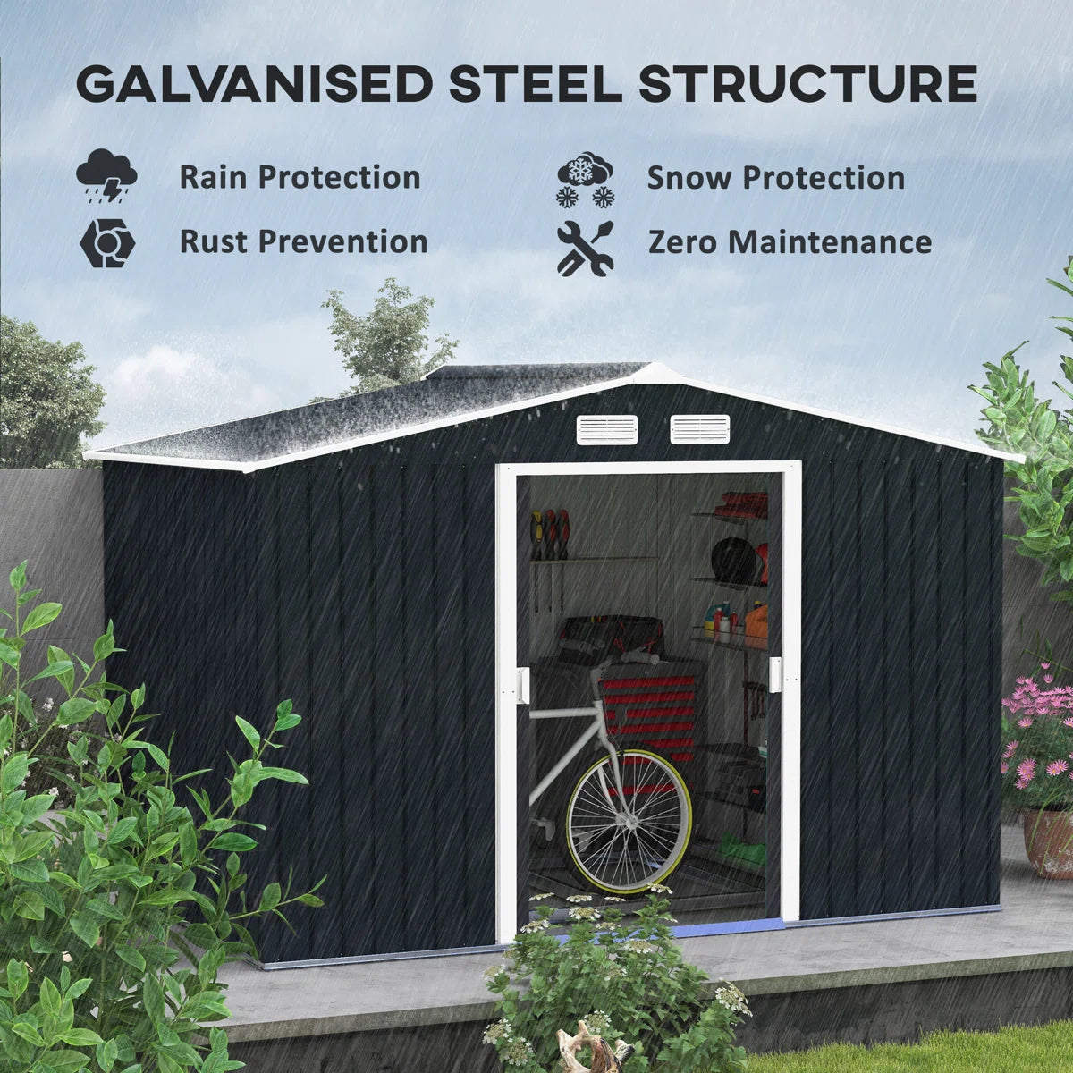 9 x 6 ft Metal Garden Shed, Outdoor Storage Shed with Lockable Doors