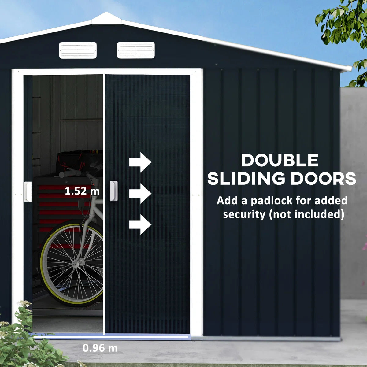 9 x 6 ft Metal Garden Shed, Outdoor Storage Shed with Lockable Doors