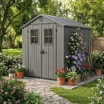 4 x 6 ft Heavy-Duty Plastic Garden Shed, Grey Outdoor Storage Shed with Ventilation, Weather-Resistant Construction & Durable Floor