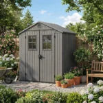 4 x 6 ft Heavy-Duty Plastic Garden Shed, Grey Outdoor Storage Shed with Ventilation, Weather-Resistant Construction & Durable Floor