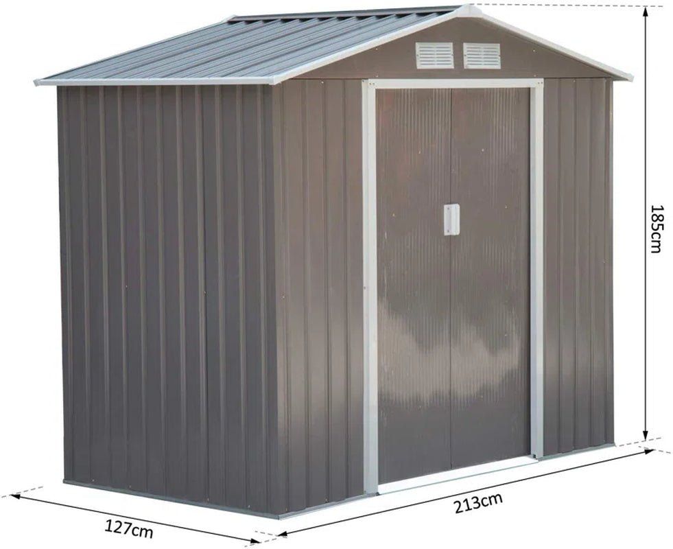 7 x 4 ft Metal Apex Garden Shed, Outdoor Storage Shed with Lockable Door