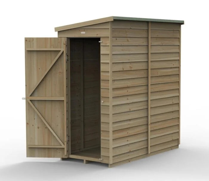 3 x 6 ft Overlap Pent Garden Shed – Pressure Treated Timber, Secure Single Door, Hidden Hinges, Felt Roof